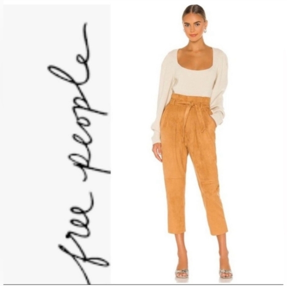 Free People Nightfall Suede Paperbag Vegan Suede Crop Pants Casual Camel Fall - Picture 16 of 16